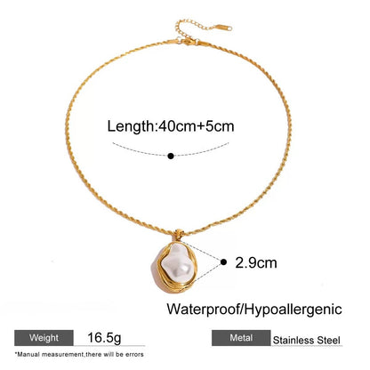 Aurea Jewelry - Stainless Steel Baroque Pearl Gold Pendant Necklace