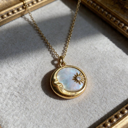Aurea Jewelry - Stainless Steel Sun & Moon Mother-of-Pearl Pendant Necklace