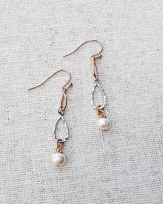 Gracie Rose Designs - Minimalist Gold & Silver Freshwater Pearl Teardrop Earrings