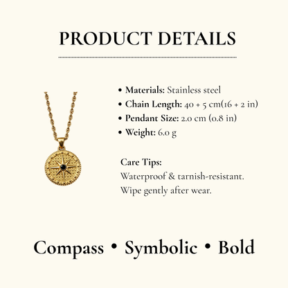 Aurea Jewelry - Stainless Steel Gold Compass Star Pendant Necklace