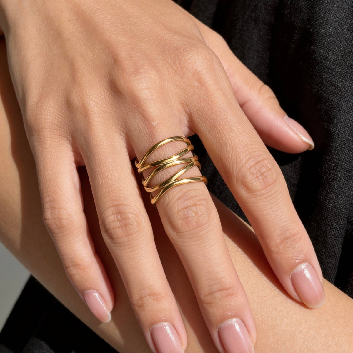 Aurea Jewelry - Abstract Wave Open Gold Ring