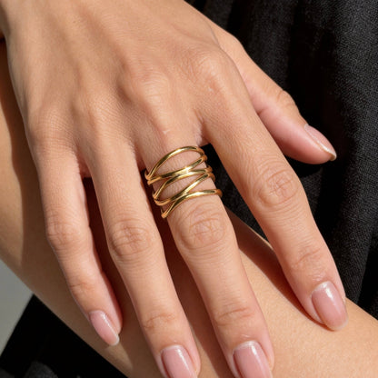 Aurea Jewelry - Abstract Wave Open Gold Ring