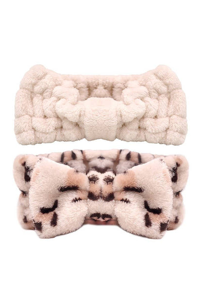 CALA Plush Headband Duo Leopard and Beige