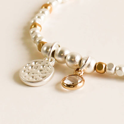 La-a SOLE - Stretch Bracelet | Hammered Charm. Gold & Silver
