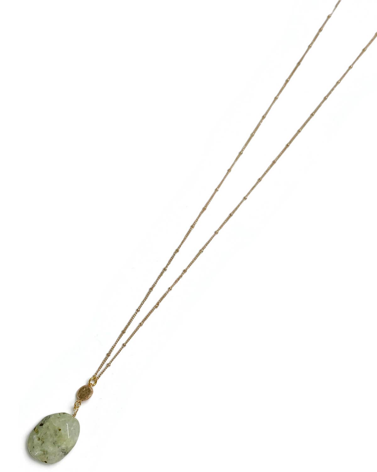 Gracie Rose Designs - Gold Fancy Chain Large Green Prehnite Pendant Necklace