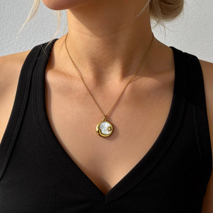 Aurea Jewelry - Stainless Steel Sun & Moon Mother-of-Pearl Pendant Necklace