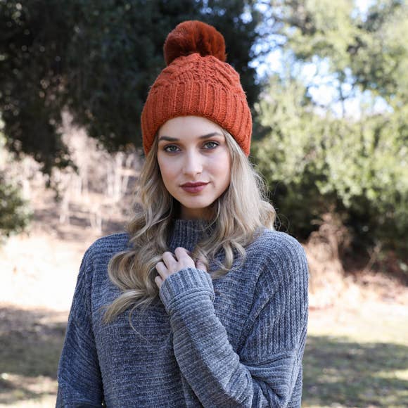 Rust Cable Knit Toque with Thermal Lining