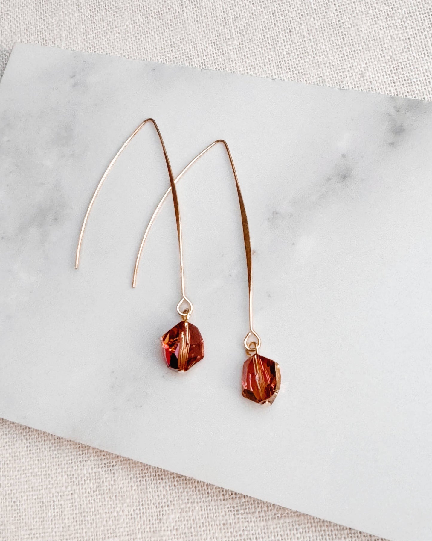 Gracie Rose Designs - Copper Swarovski Crystal Long Thread Through Dangle Earrings