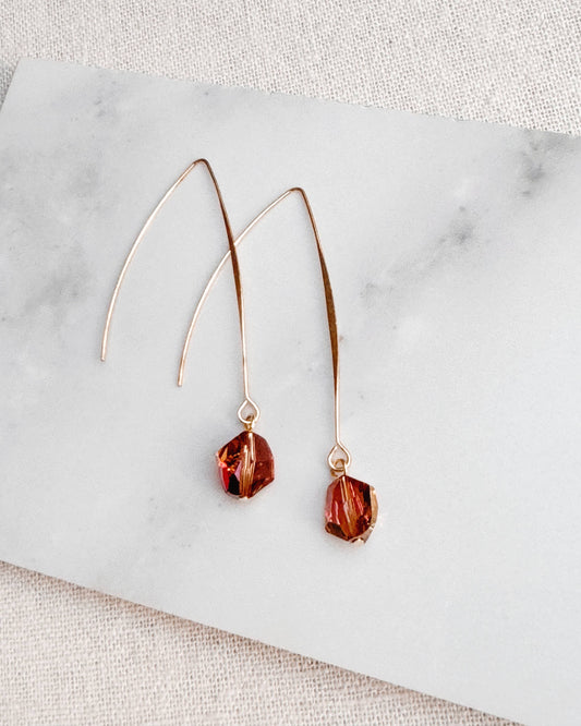 Gracie Rose Designs - Copper Swarovski Crystal Long Thread Through Dangle Earrings