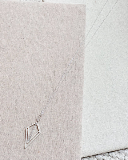 Gracie Rose Designs - Matte Silver Rhinestone Geometric Pendant Long Necklace