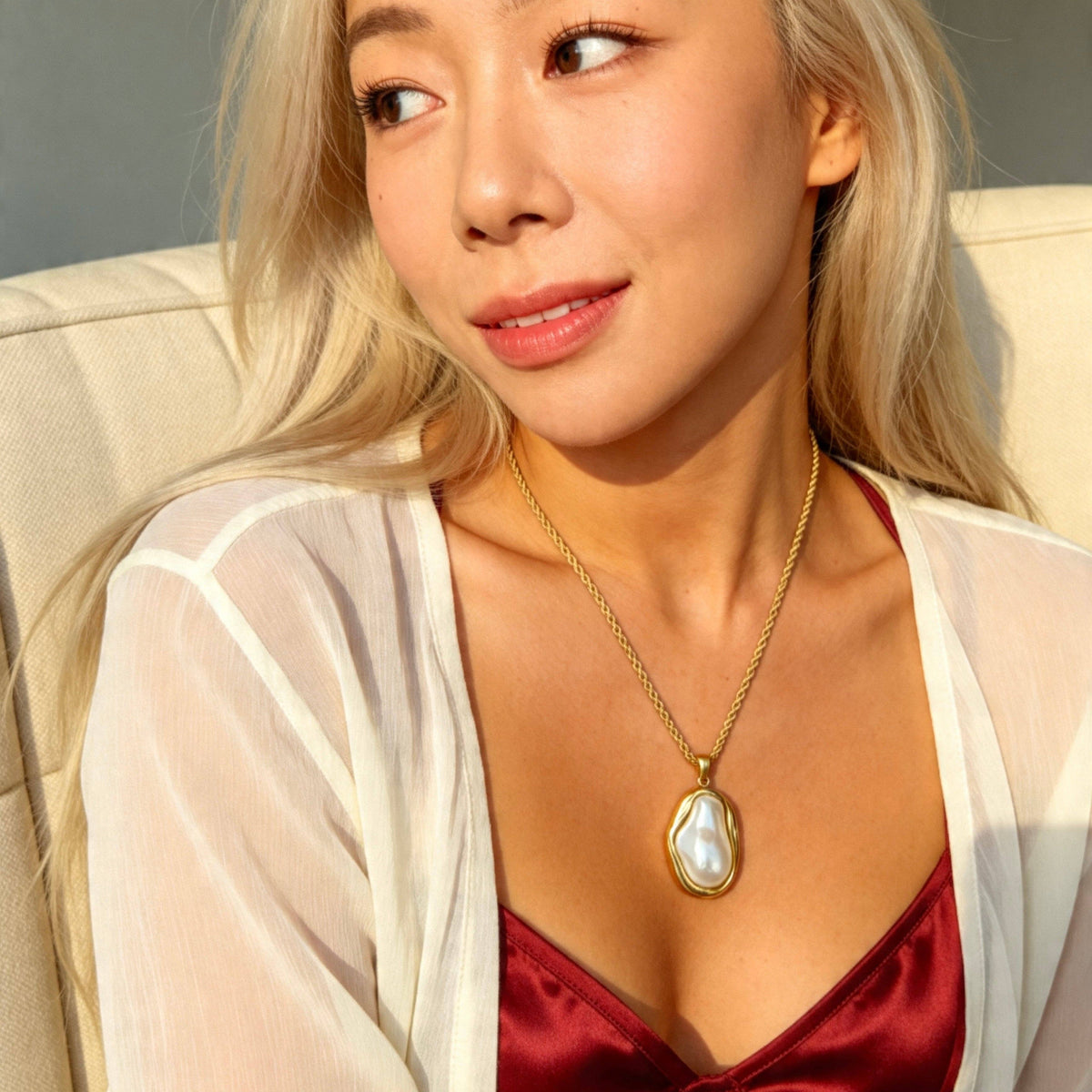 Aurea Jewelry - Stainless Steel Baroque Pearl Gold Pendant Necklace