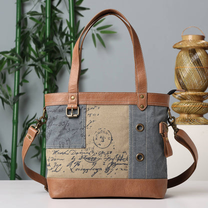 Mona B. - VINTAGE SCRIPT SHOULDER BAG, DUSTY BLUE,M- 1834