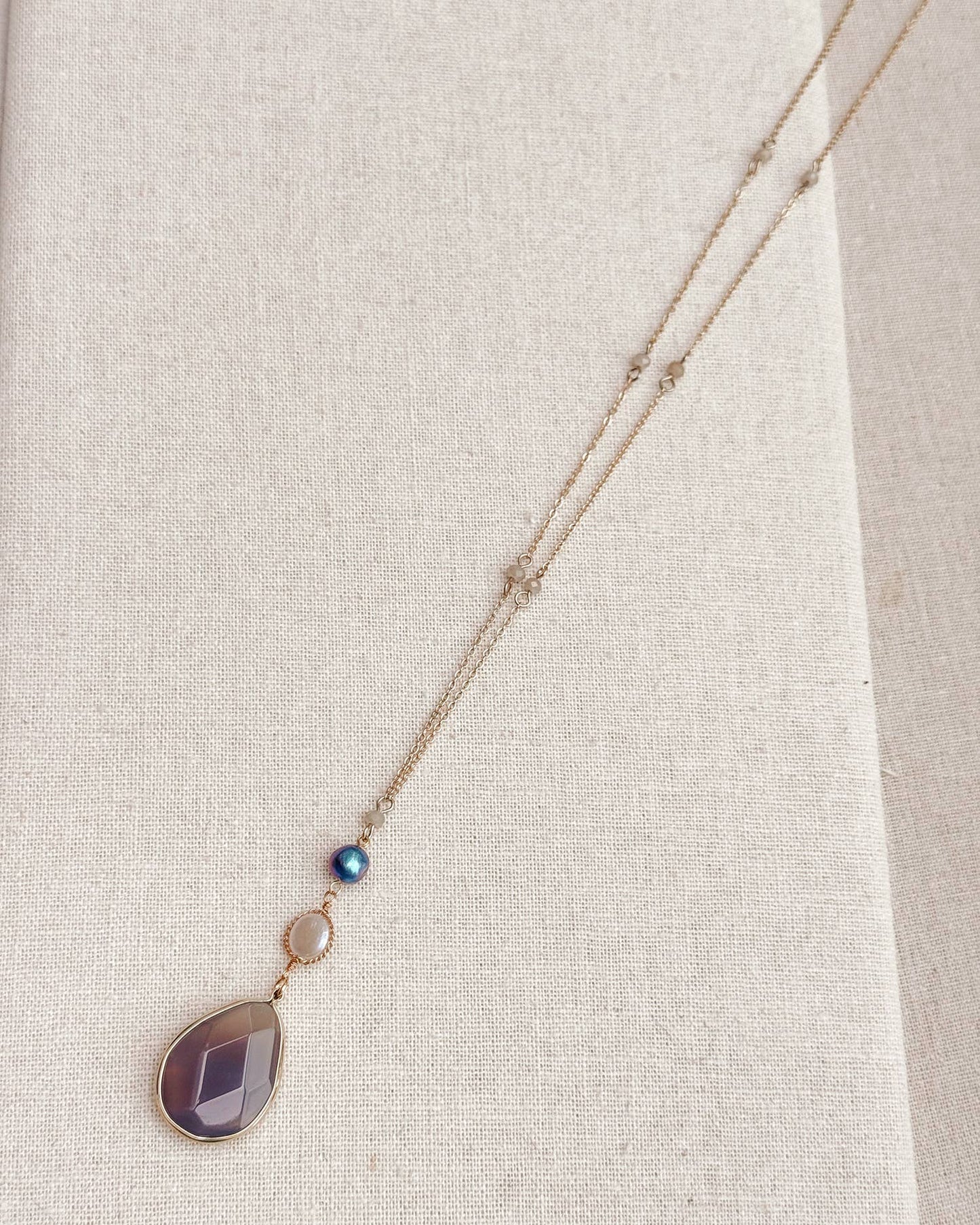 Gracie Rose Designs - Grey Agate Pearl Drop Necklace