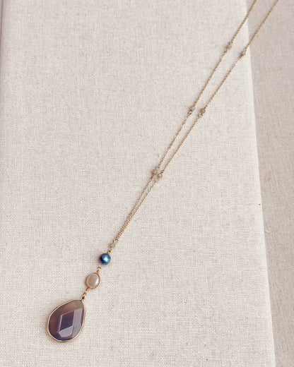 Gracie Rose Designs - Grey Agate Pearl Drop Necklace