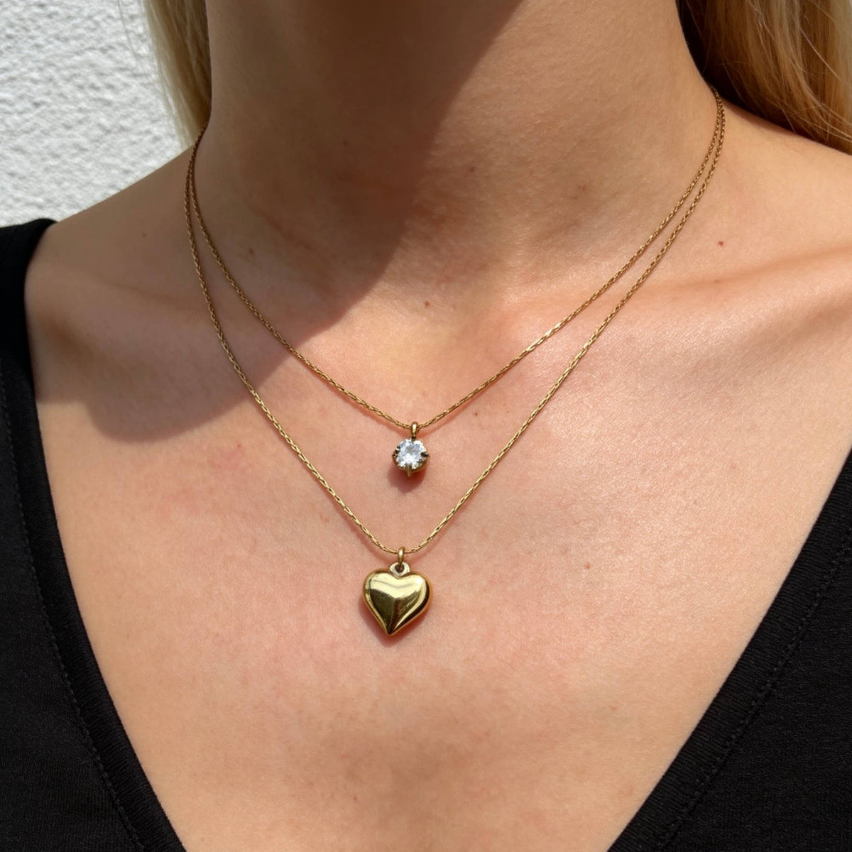 Aurea Jewelry - Layered Heart Necklace with Cubic Zirconia Charm