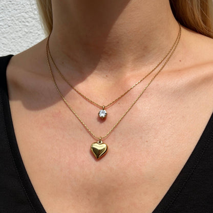Aurea Jewelry - Layered Heart Necklace with Cubic Zirconia Charm