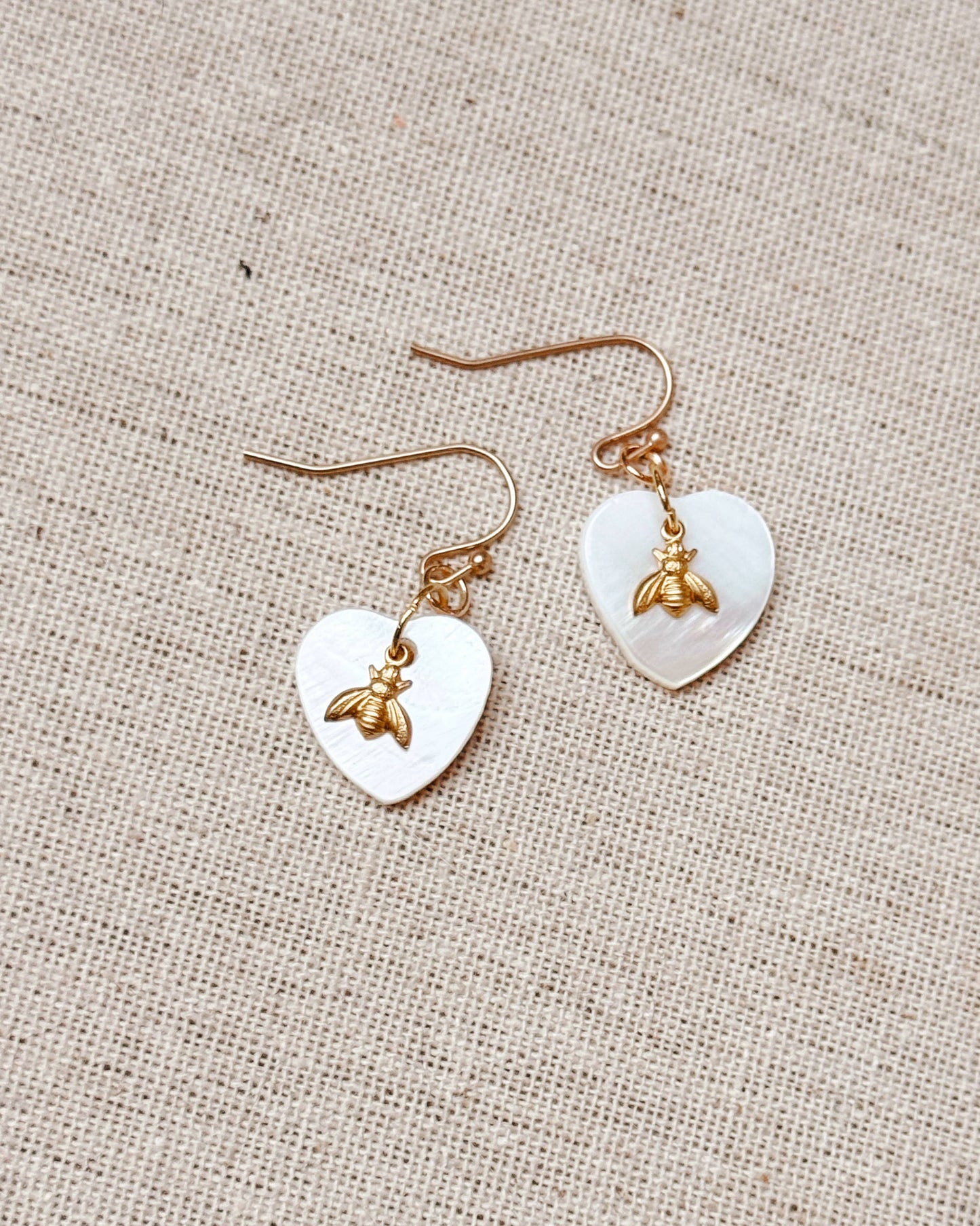 Gracie Rose Designs - Mother of Pearl Heart Bee Earrings