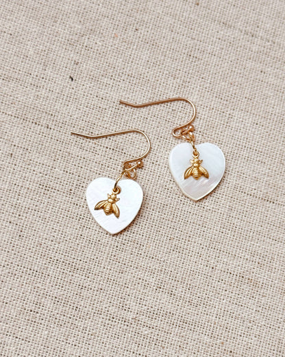 Gracie Rose Designs - Mother of Pearl Heart Bee Earrings