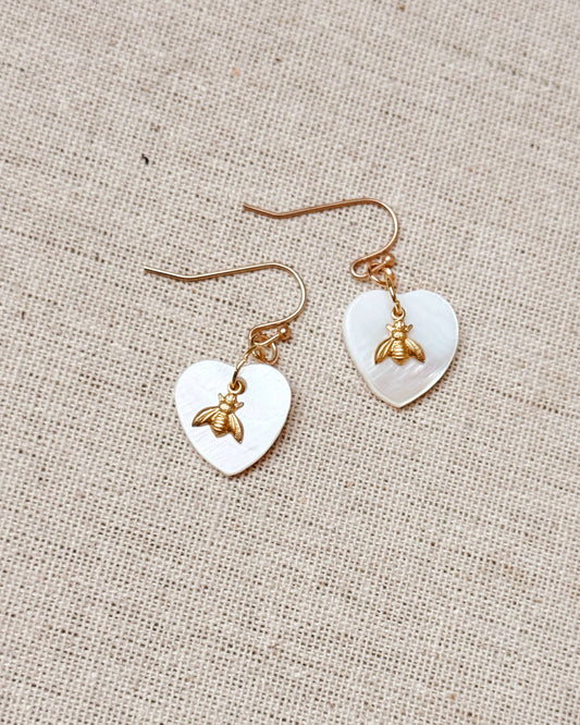 Gracie Rose Designs - Mother of Pearl Heart Bee Earrings