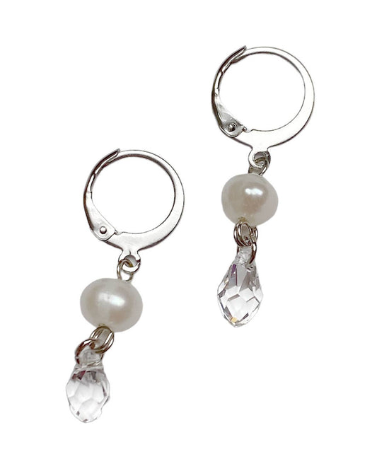 Gracie Rose Designs - Swarovski Minimalist Bride Freshwater Pearl Crystal Earrings