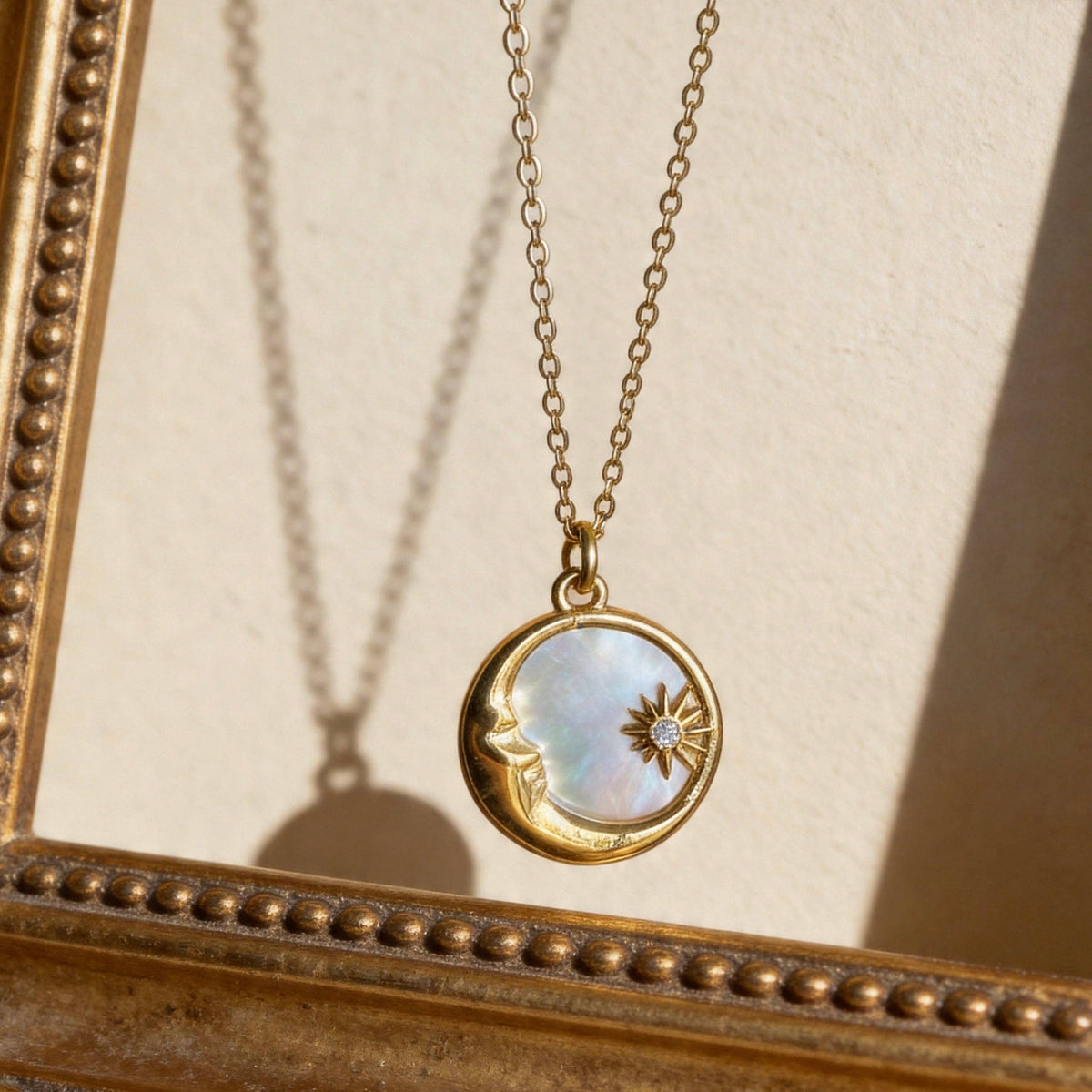 Aurea Jewelry - Stainless Steel Sun & Moon Mother-of-Pearl Pendant Necklace