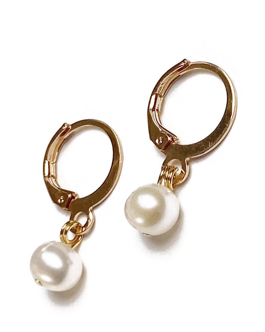 Gracie Rose Designs - Cute Bridal Gold Freshwater Pearl Dangle Minimalist Earrings