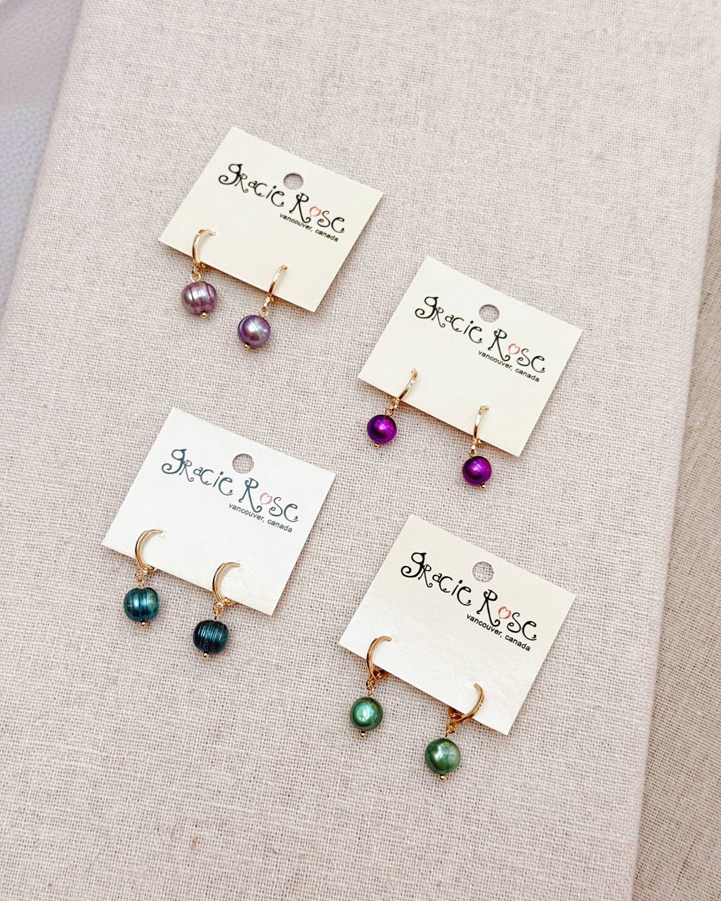 Gracie Rose Designs - Sage Green Freshwater Pearl Drop Gold Huggie Earrings