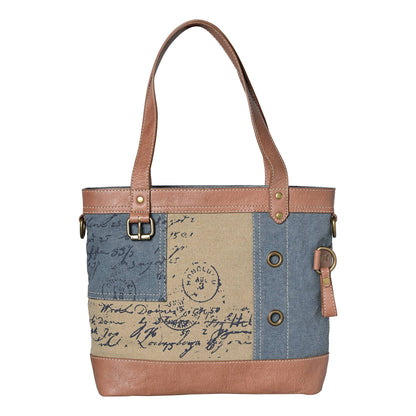 Mona B. - VINTAGE SCRIPT SHOULDER BAG, DUSTY BLUE,M- 1834