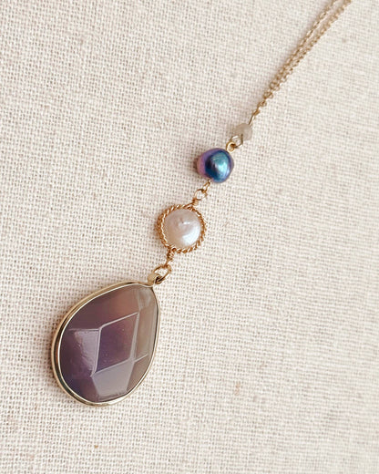 Gracie Rose Designs - Grey Agate Pearl Drop Necklace