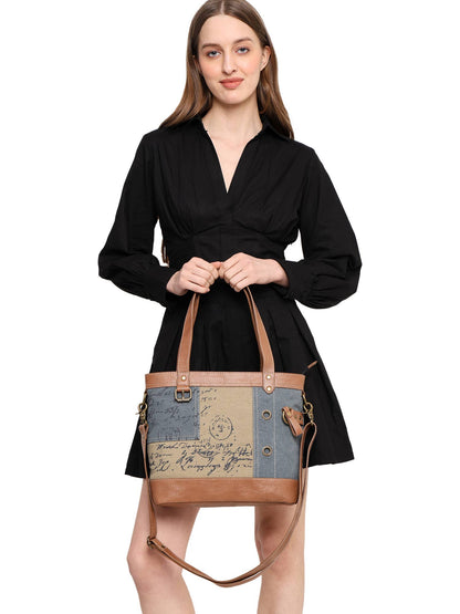 Mona B. - VINTAGE SCRIPT SHOULDER BAG, DUSTY BLUE,M- 1834
