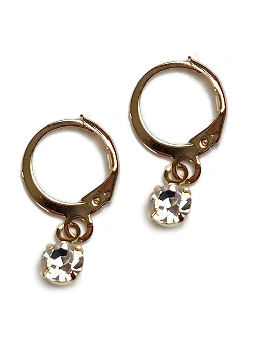 Gracie Rose Designs - Minimalist Cute Gold Mini Crystal Rhinestone Dangle Earrings