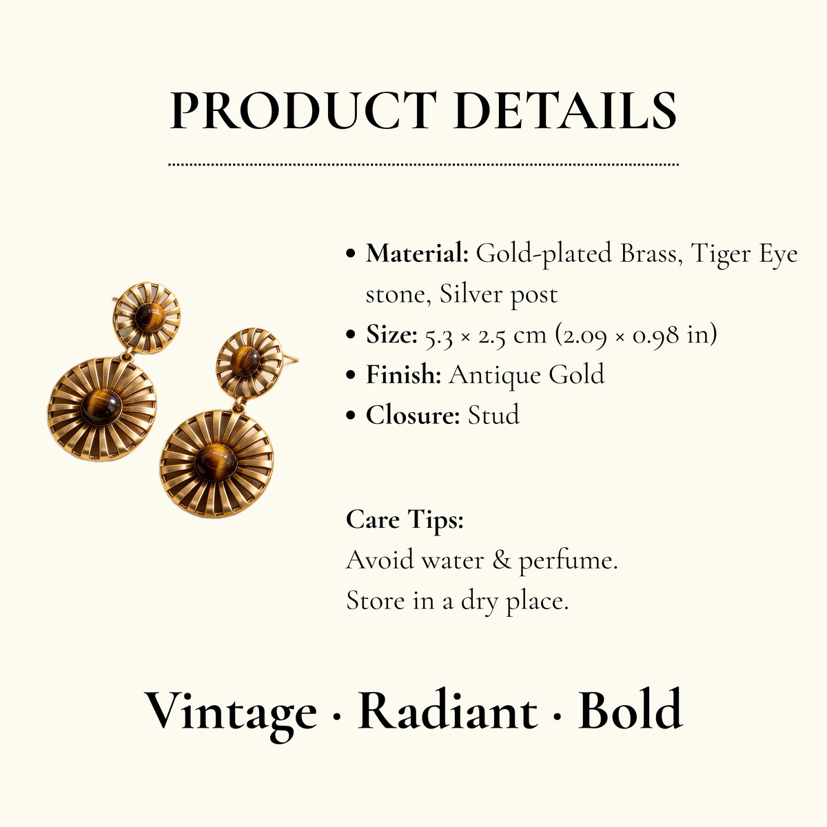AureaJewelry - Tiger Eye Sunburst Drop Earrings