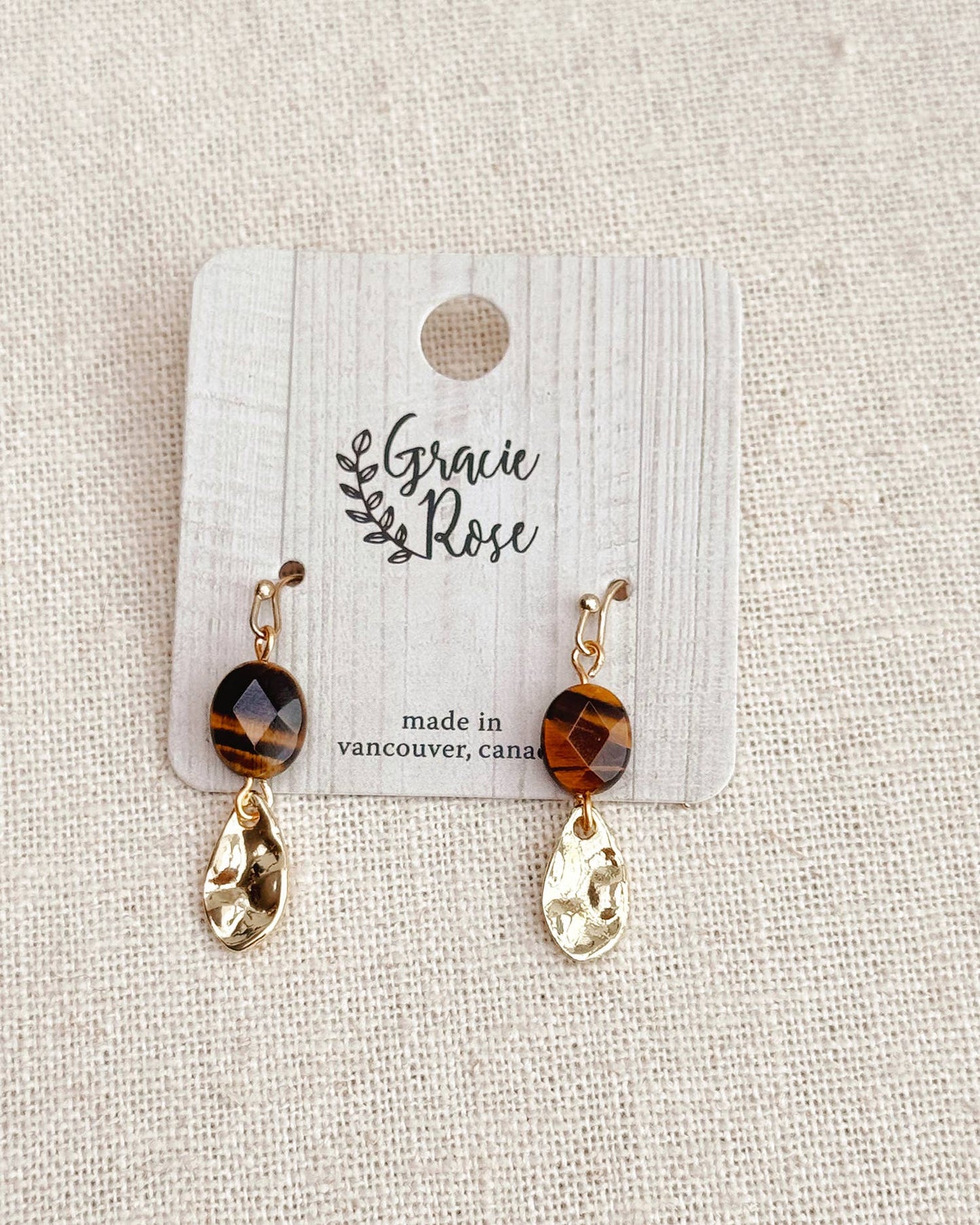 Gracie Rose Designs - Tiger’s Eye Gold Drop Earrings