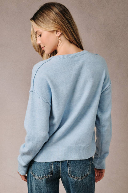 Sunday Edition by LE LIS - ROUND NECK LONG SLEEVE "BUSY" VERBIAGE LT WEIGHT SWEATER
