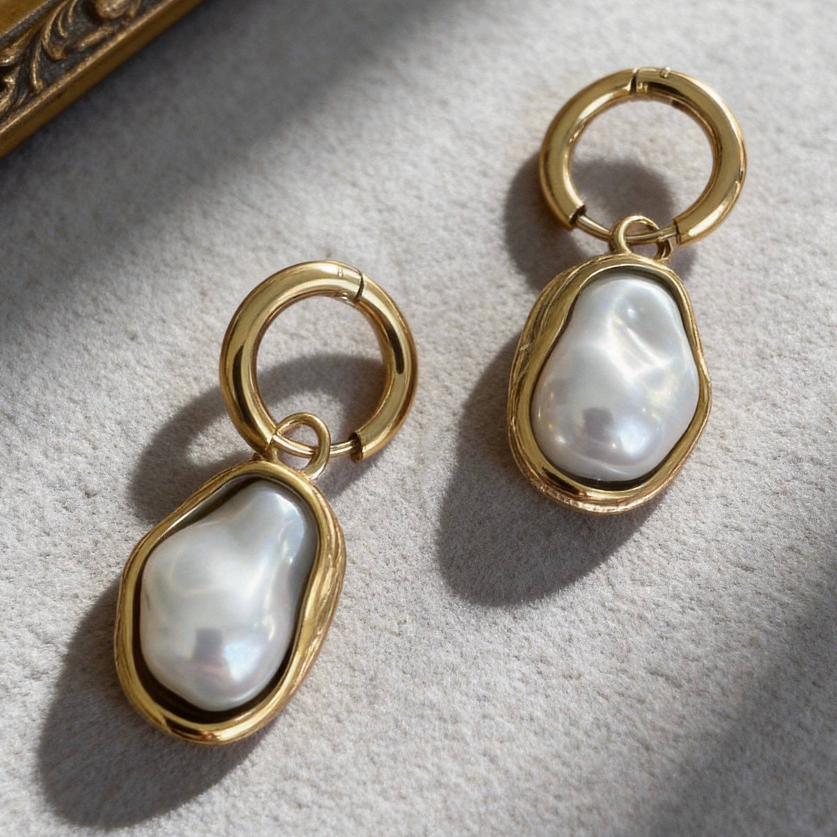 Aurea Jewelry - Stainless Steel Baroque Pearl Hoop Earrings