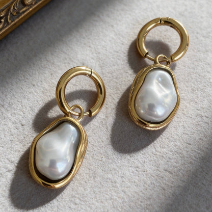 Aurea Jewelry - Stainless Steel Baroque Pearl Hoop Earrings