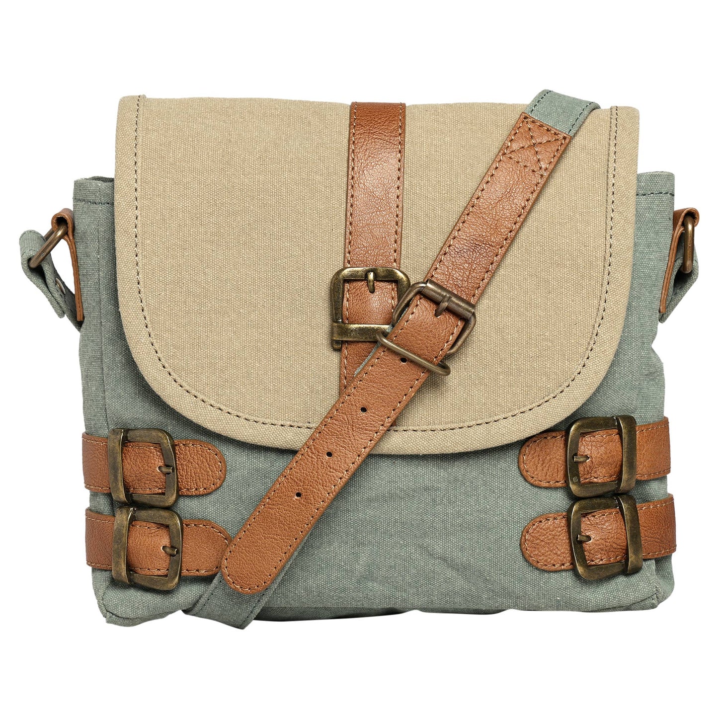 Mona B. - Buckled Up Agean Canvas Crossbody Bag, Original Leather