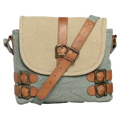 Mona B. - Buckled Up Agean Canvas Crossbody Bag, Original Leather