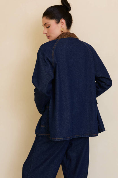 Sunday Edition Denim Jacket with Leopard Print
