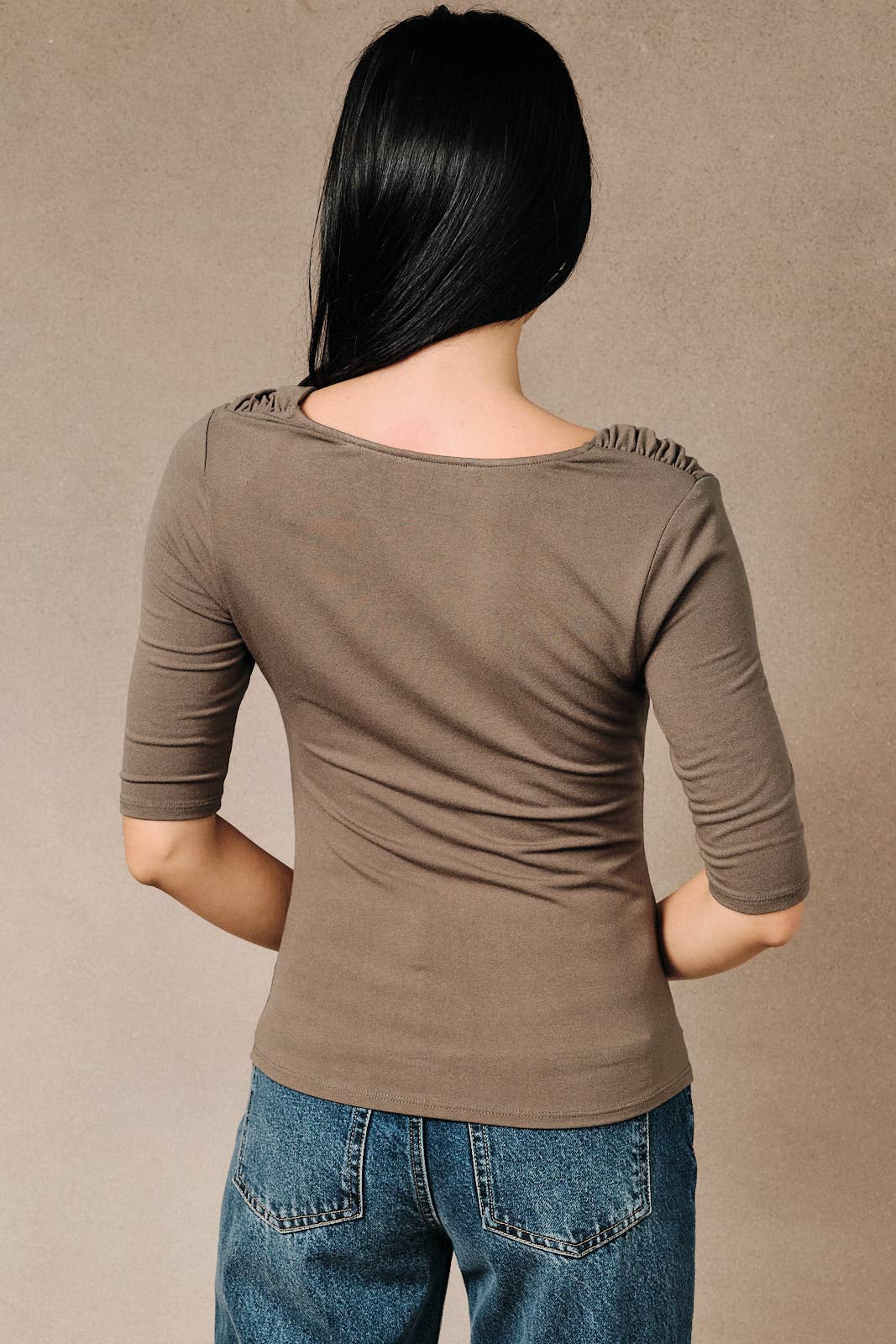Sunday Edition by LE LIS - COWL NECK ELBOW SLEEVE ASYMMETRIC HEM TOP