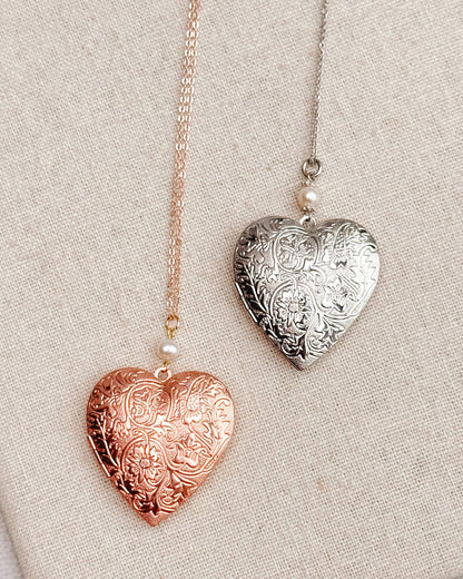Gracie Rose Designs - Large Rose Gold Heart Locket Freshwater Pearl Necklace
