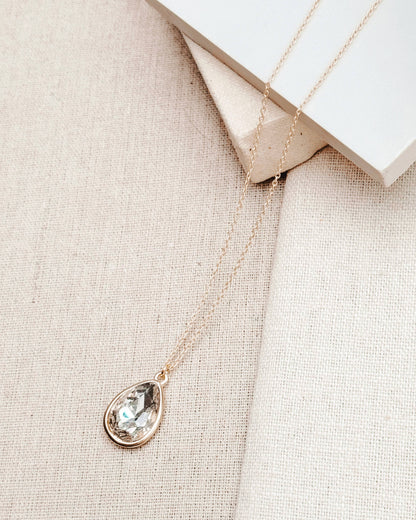 Gracie Rose Designs - Minimalist Matte Gold Crystal Teardrop Charm Long Necklace