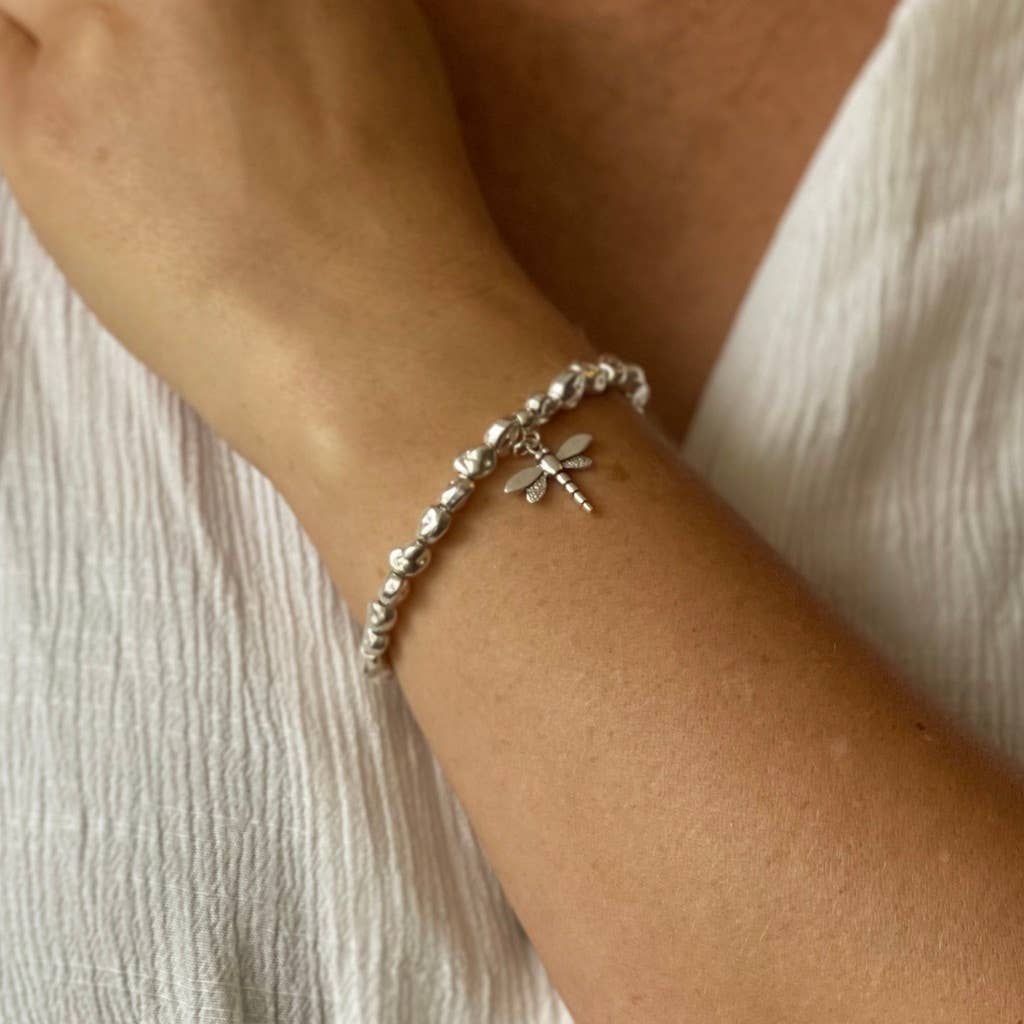 Suzie Blue Canada - Dragonfly Charm Nugget Bracelet in Silver Plate