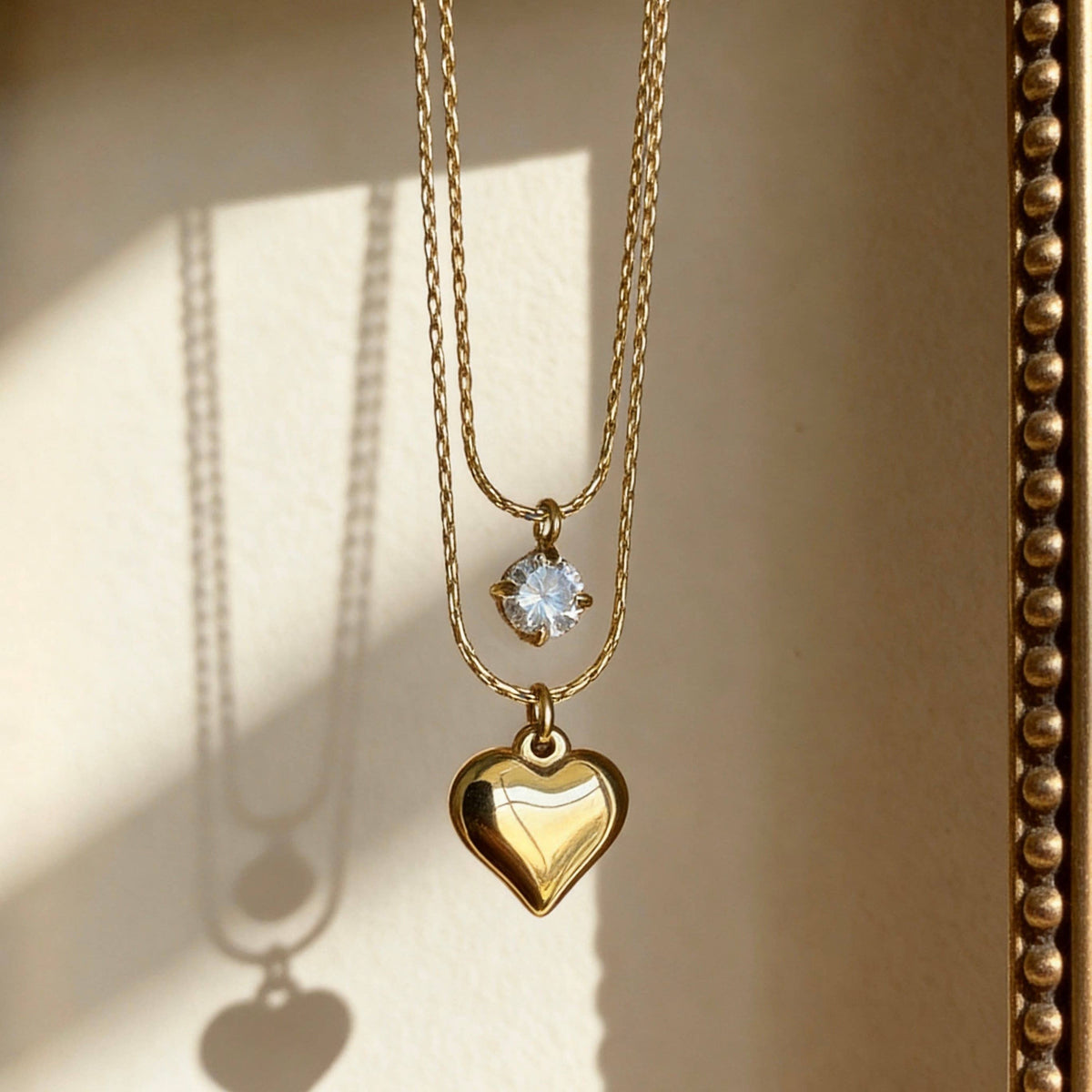 Aurea Jewelry - Layered Heart Necklace with Cubic Zirconia Charm
