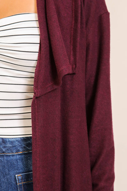 TIMING - Cozy Open-Front Knit Cardigan Wine