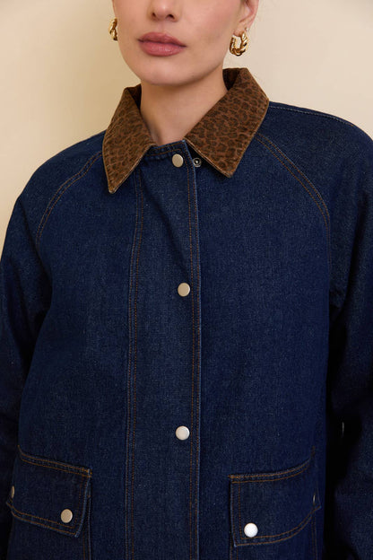 Sunday Edition Denim Jacket with Leopard Print
