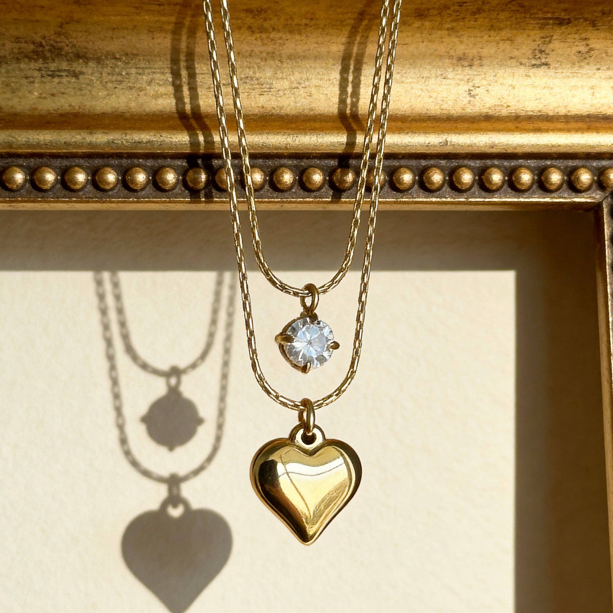 Aurea Jewelry - Layered Heart Necklace with Cubic Zirconia Charm