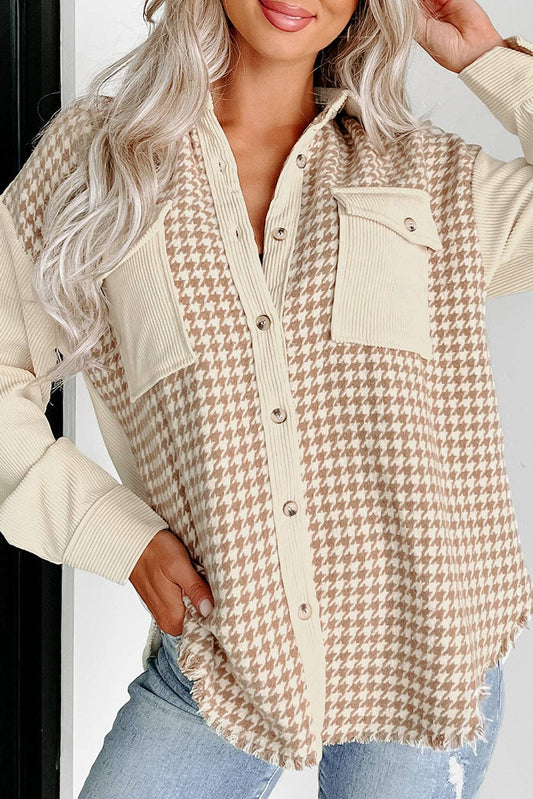 Lovesoft Beige Houndstooth Shacket