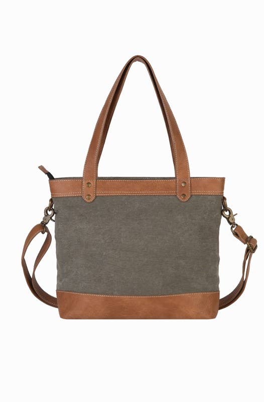 Mona B. - Vintage Script Up-Cycled Canvas Women's Shoulder Bag