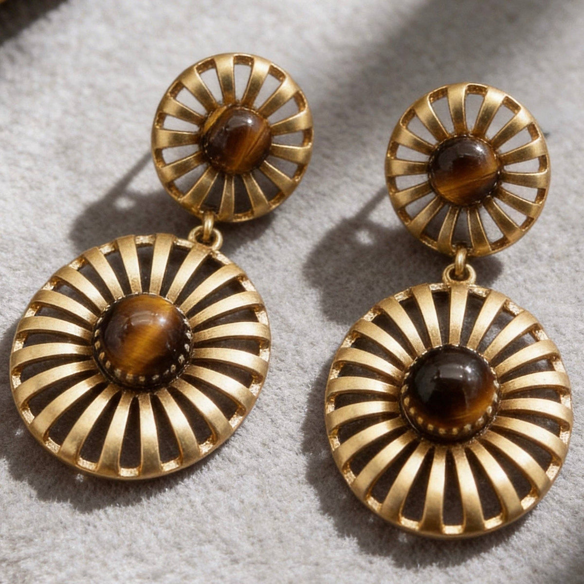 AureaJewelry - Tiger Eye Sunburst Drop Earrings